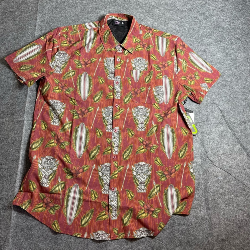 Red‎ and Green Casual Button Down Shirt with Tropical Print